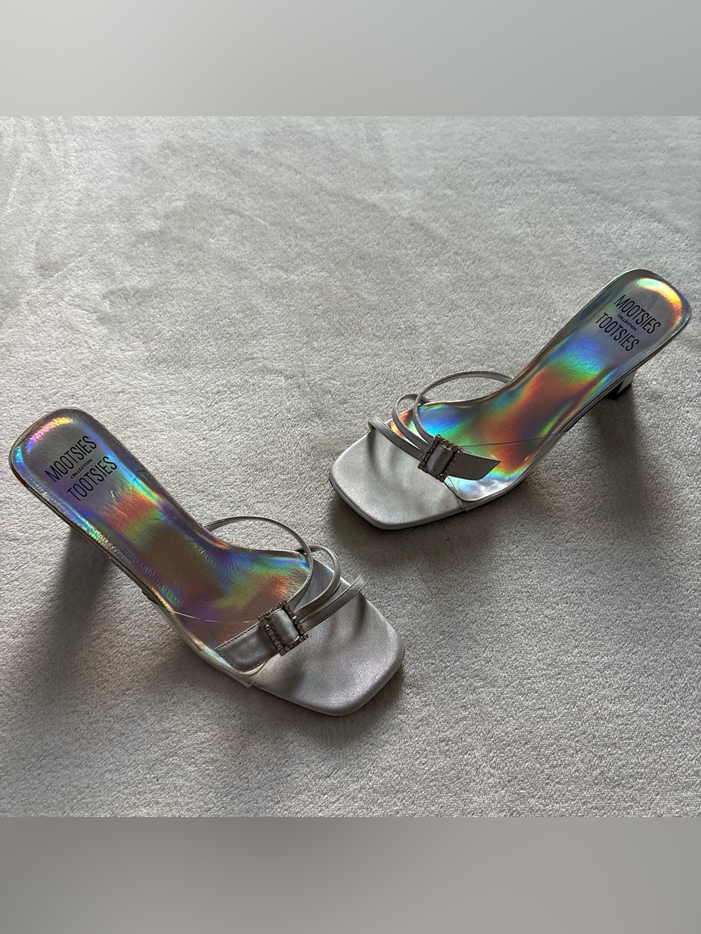 Vintage 90s Mootsies Tootsies Clear Iridescent Buckle Kitten Heels Size 8